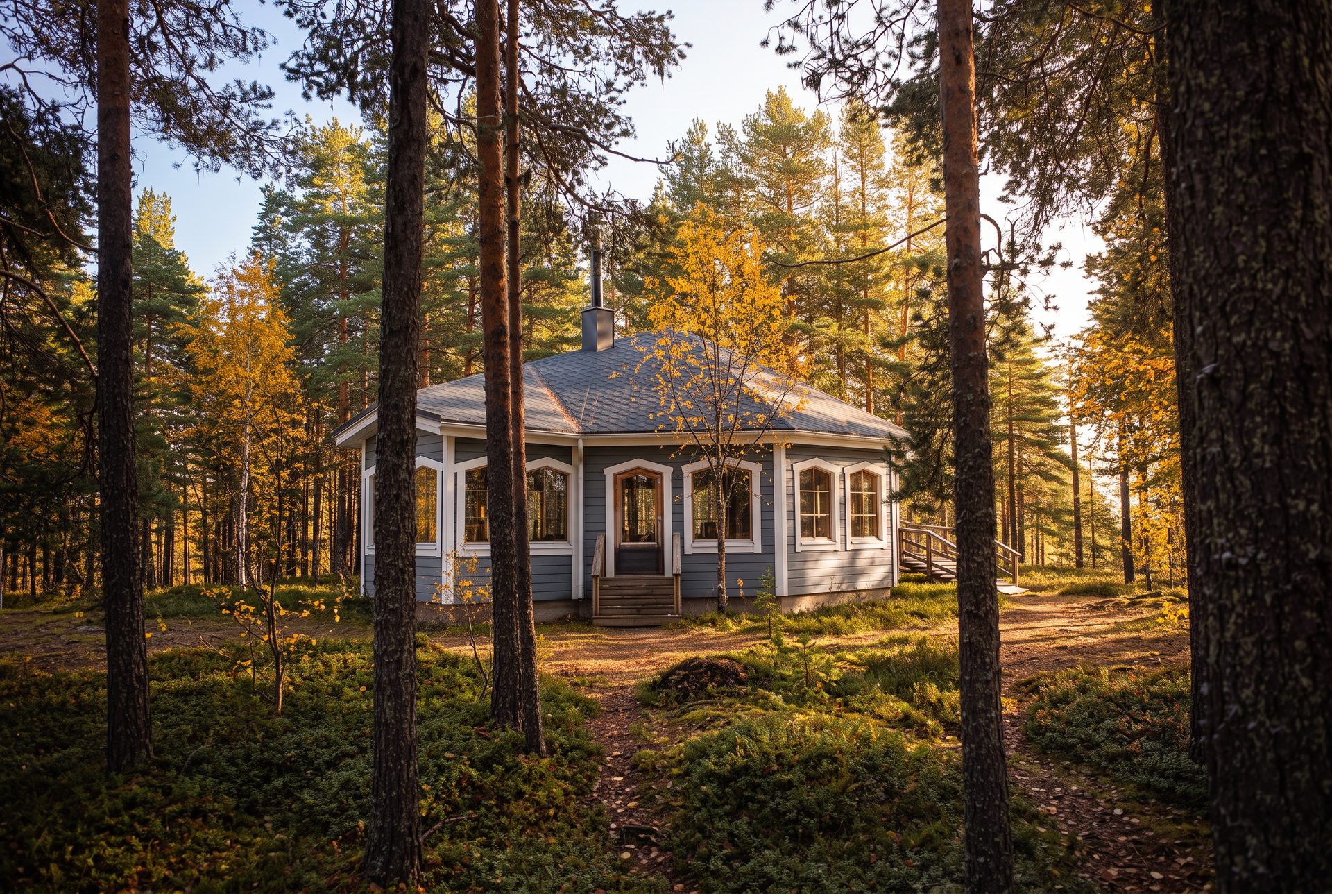 Toppstugan vid Hotell Lappland en solig höstdag